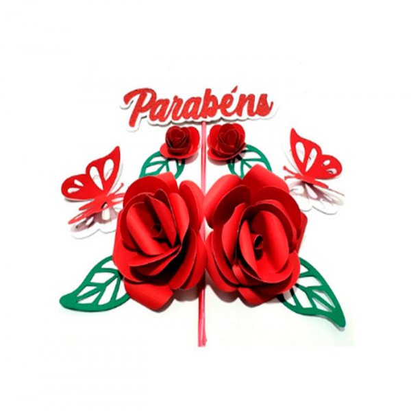 Topper De Bolo Parabens 2 Flor Vermelha - Vivarte