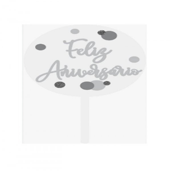 Topo Decorativo Eva Prata Geom Parabens 21 Cm - Vivarte