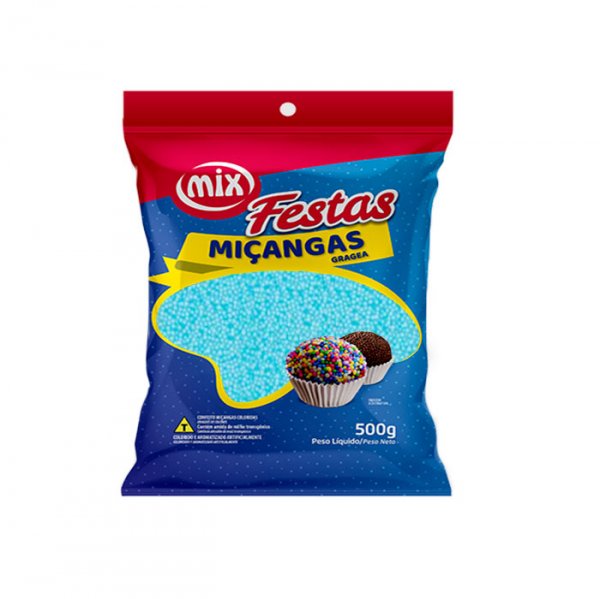 Confeito Miçanga - Azul Bebê - 500G - Mix