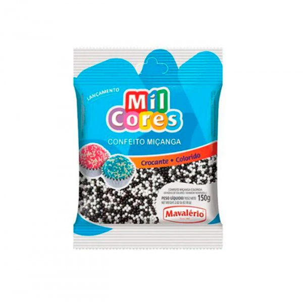 Confeito Miçanga Mil Cores - Preta E Branca - 150G - Mavalério