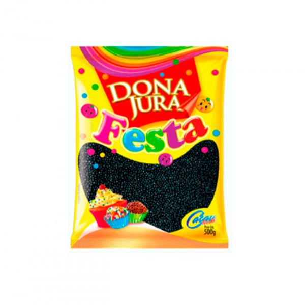 Confeito Miçanga Crocante Preto Dona Jura 500G - Decora Festa