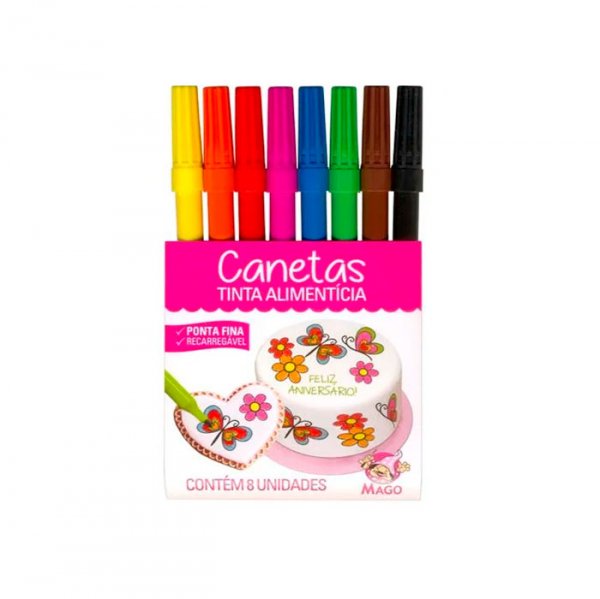 Caneta Tintas Alimentícias 8 Unidades- Mago