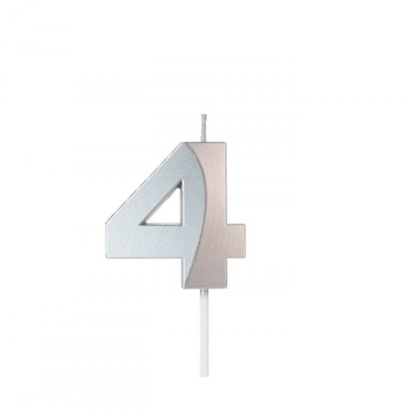 Vela Design N° 4 Prata - Silver Festas