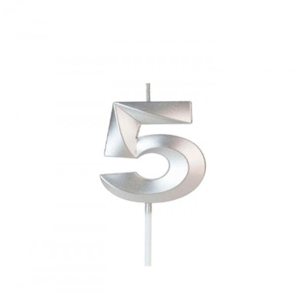 Vela Design N°5 Prata - Silver Festas