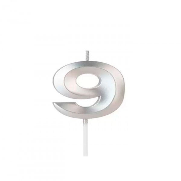 Vela Design N°9 Prata - Silver Festas