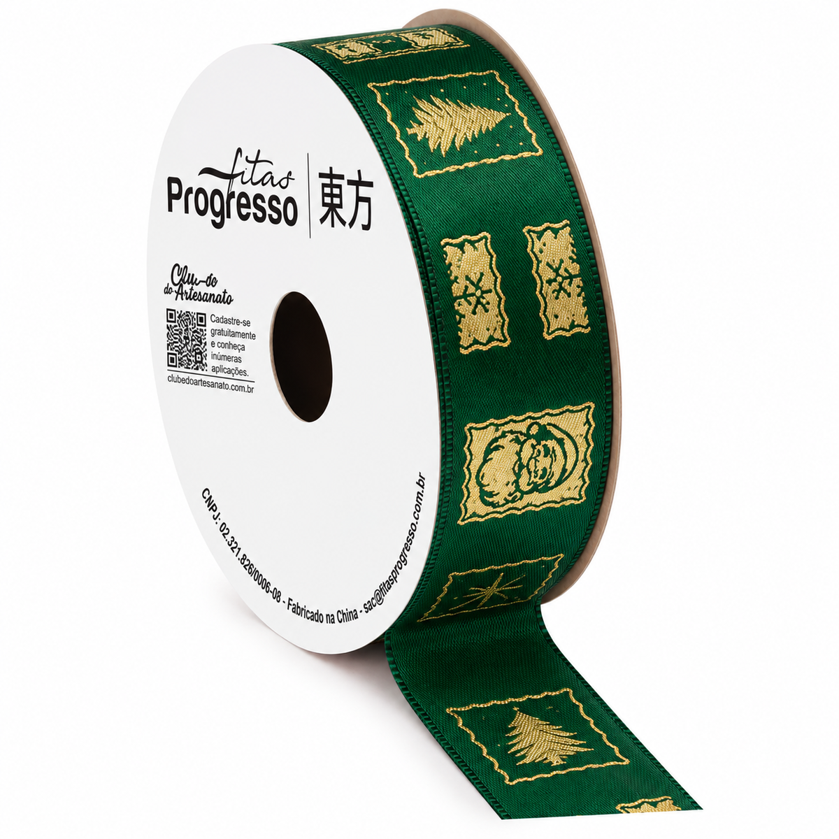 Fita Cetim Selos de Cartão Verde (ECF005H cor 1123) - 22mmx10m - Fitas Progresso