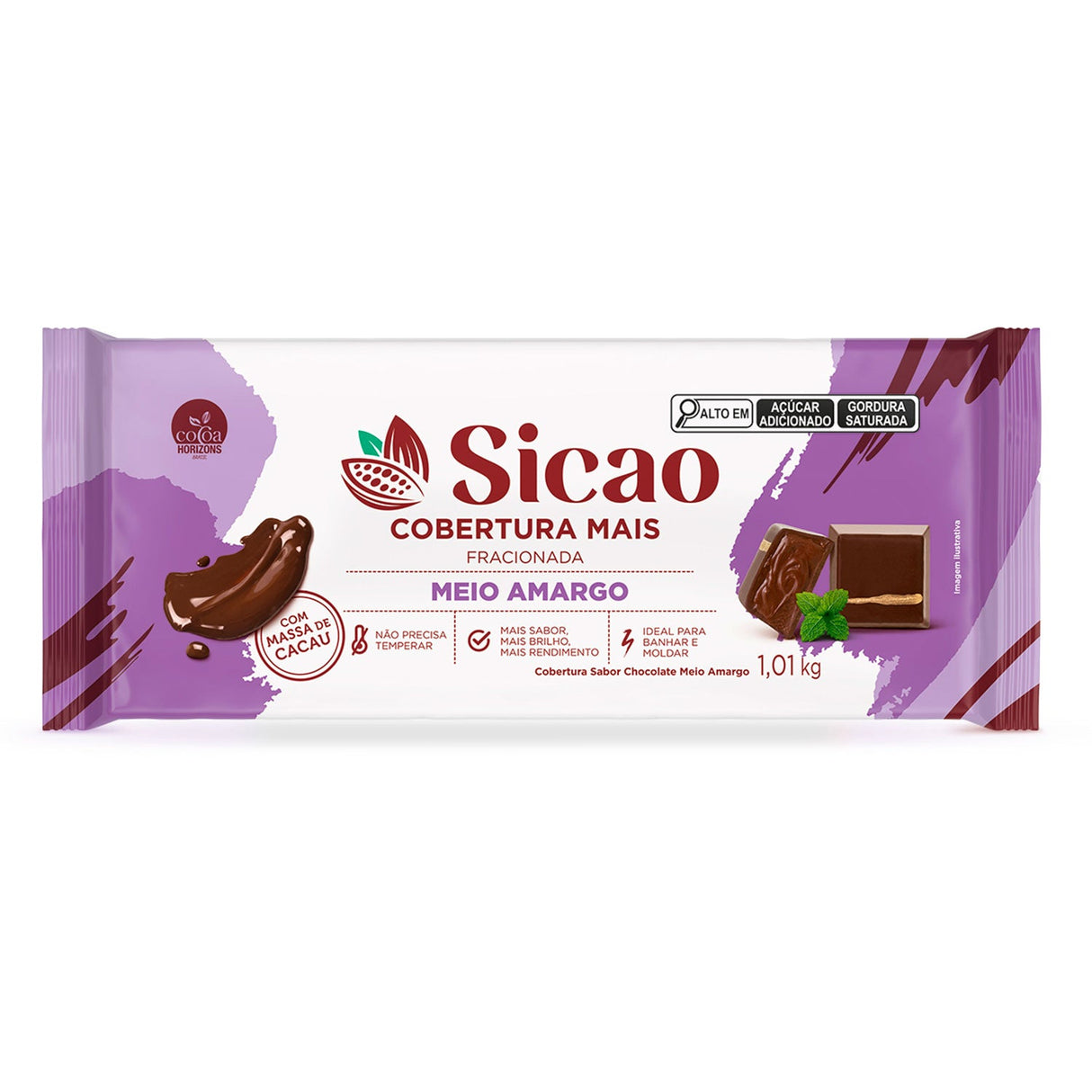 Cobertura Fracionada Meio Amargo Mais - Barra 1,01Kg - Sicao